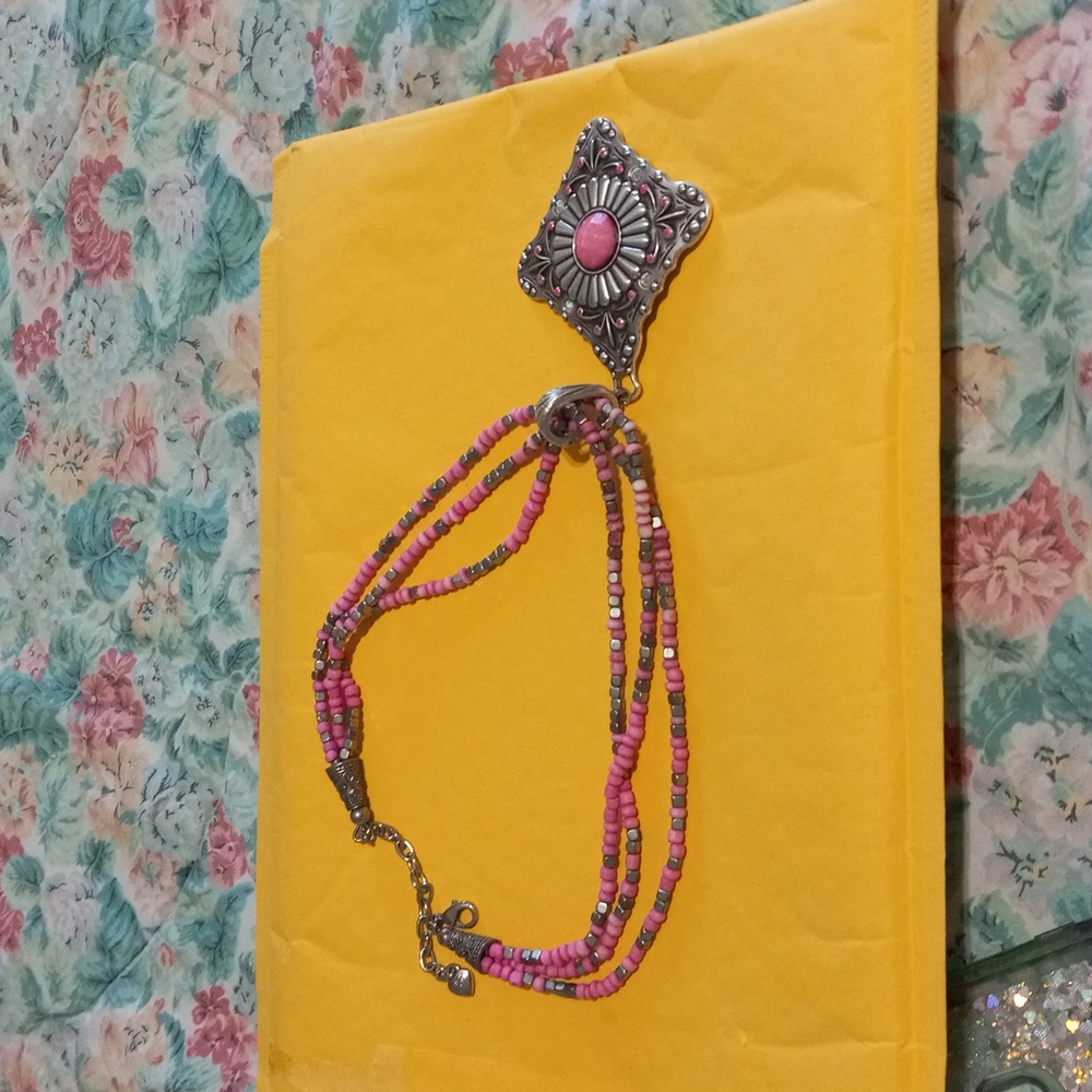 Pink +silver beaded necklace